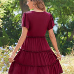 Zeagoo Summer Tiered Mini Dress with Pockets Ruffle Sleeve Dress
