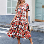 Zeagoo Midi Floral Flutter Short Sleeve Casual Dresses with Pockets