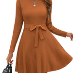 Zeagoo Women's Casual Dress Tie Waist Fall Ribbed Dress