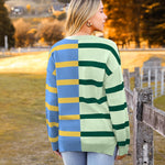 Zeagoo Striped Oversized Sweater Color Block Loose Pullover Top