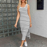Zeagoo Striped Knit Dress Casual Bodycon Side Slit Sundress