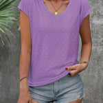 Zeagoo V Neck Eyelet T Shirts Cap Sleeve Tops