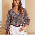 Zeagoo Women's Button Down Shirts Loose Fit Striped Printed Lantern Blouses