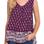 Floral V Neck Pleated Flowy Tank Top - Zeagoo (Us Only)