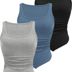 Zeagoo Ribbed Tank Tops 3 Pack Scoop Neck Ruched Shirts
