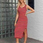 Zeagoo Striped Knit Dress Casual Bodycon Side Slit Sundress