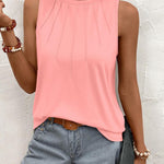 Zeagoo Summer Tank Top for Women Pleated High Neck Tops