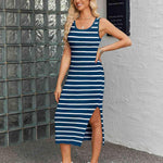 Zeagoo Striped Knit Dress Casual Bodycon Side Slit Sundress
