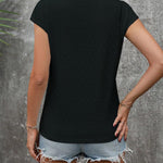 Zeagoo V Neck Eyelet T Shirts Cap Sleeve Tops
