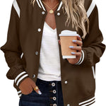 Zeagoo Women's Bomber Jacket Casual Striped Button Down Coat