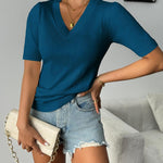 Zeagoo Short Sleeve Sweaters Soft Casual V Neck Pullover Tops