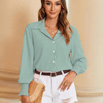 Zeagoo Women's Button Down Shirts Loose Fit Striped Printed Lantern Blouses