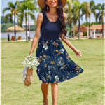 Zeagoo Summer Dress Knee-Length Round Neck Floral Dress (DE Only)