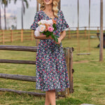 Zeagoo Damen Elegant V-Ausschnitt Kleider A Linie Kurzarm Freizeitkleid (DE Only)
