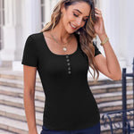 Zeagoo Short Sleeve Shirts Ribbed Knit Square Neck Tshirt