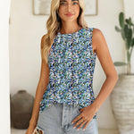 Zeagoo Summer Tank Top for Women Pleated High Neck Tops