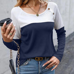 Zeagoo Women Waffle Knit Shirts Long Sleeve Colorblock Tee