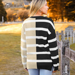 Zeagoo Striped Oversized Sweater Color Block Loose Pullover Top