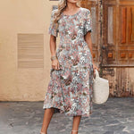 Zeagoo Midi Floral Flutter Short Sleeve Casual Dresses with Pockets