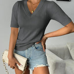 Zeagoo Short Sleeve Sweaters Soft Casual V Neck Pullover Tops