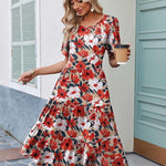 Zeagoo Midi Floral Flutter Short Sleeve Casual Dresses with Pockets