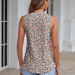 Zeagoo Tank Tops Pleated V Neck Floral Solid Loose Fit Tops