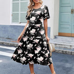 Zeagoo Midi Floral Flutter Short Sleeve Casual Dresses with Pockets