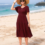 Zeagoo Midi Floral Flutter Short Sleeve Casual Dresses with Pockets