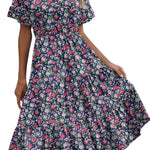 Zeagoo Damen Elegant V-Ausschnitt Kleider A Linie Kurzarm Freizeitkleid (DE Only)