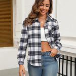 Zeagoo Women's Checked Blouse Long Sleeve V-Neck Shirt (DE Only)