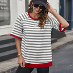 Zeagoo Women Striped T Shirts Oversized Short Sleeve Tops