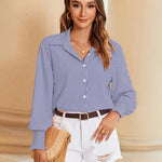 Zeagoo Women's Button Down Shirts Loose Fit Striped Printed Lantern Blouses