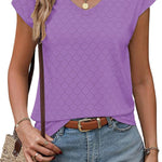 Zeagoo V Neck Eyelet T Shirts Cap Sleeve Tops