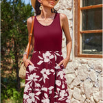 Zeagoo Summer Dress Knee-Length Round Neck Floral Dress (DE Only)