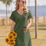 Zeagoo Damen Baumwolle Kleider Casual mit Taschen A-Linie Einfarbig (DE Only)
