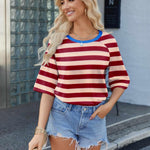 Zeagoo Oversized Loose Fit Short Sleeve Striped Tops