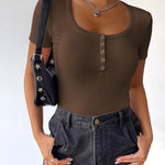 Zeagoo Short Sleeve Shirts Ribbed Knit Square Neck Tshirt