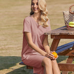 Zeagoo Damen Baumwolle Kleider Casual mit Taschen A-Linie Einfarbig (DE Only)