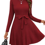 Zeagoo Women's Casual Dress Tie Waist Fall Ribbed Dress