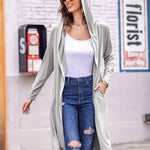Hooded Long Cardigans Maxi Cardigan with Hood Open Front Lightweight Duster Coat with Pocket - Zeagoo (Us Only)