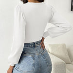 Zeagoo Women Long Puff Sleeve Sweater Slim Fit Ribbed Knit Bodysuit