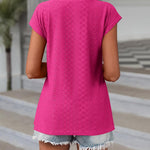 Zeagoo V Neck Eyelet T Shirts Cap Sleeve Tops
