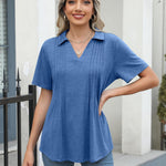 Zeagoo Short Sleeve Polo T Shirts Pleated V Neck Tee