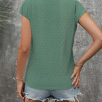 Zeagoo V Neck Eyelet T Shirts Cap Sleeve Tops