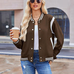 Zeagoo Women's Bomber Jacket Casual Striped Button Down Coat