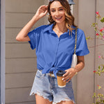 Zeagoo Women's Cotton Button Down Shirts Short Sleeve Casual Shirts