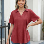 Zeagoo Short Sleeve Polo T Shirts Pleated V Neck Tee