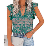 Zeagoo Women's Casual Print Ruffle Sleeve Summer Tops