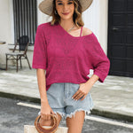 Zeagoo Women's Crochet Off The Shoulder Hollow Out Knit Tops