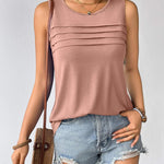 Zeagoo Tank Top Blouses Scooped Neck Pleated Front Shirts